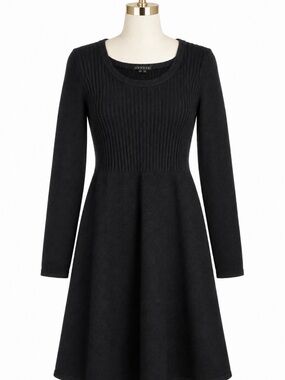 Theory 100% Cashmere Black Sweater Dress M Ribbed A-Line Quiet Luxury Minimalist